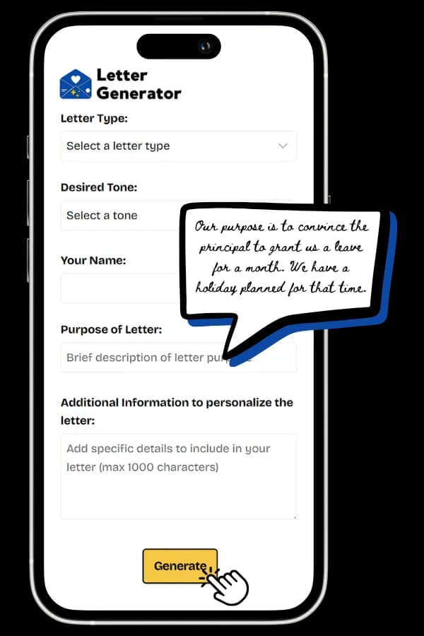 Letter Generator app on mobile